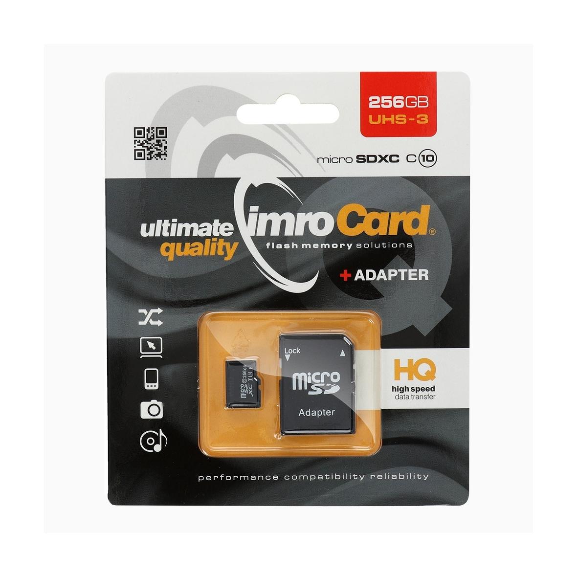 IMRO karta pamięci microSD 256GB 100MB/s class 10 UHS 3 z adapterem SD