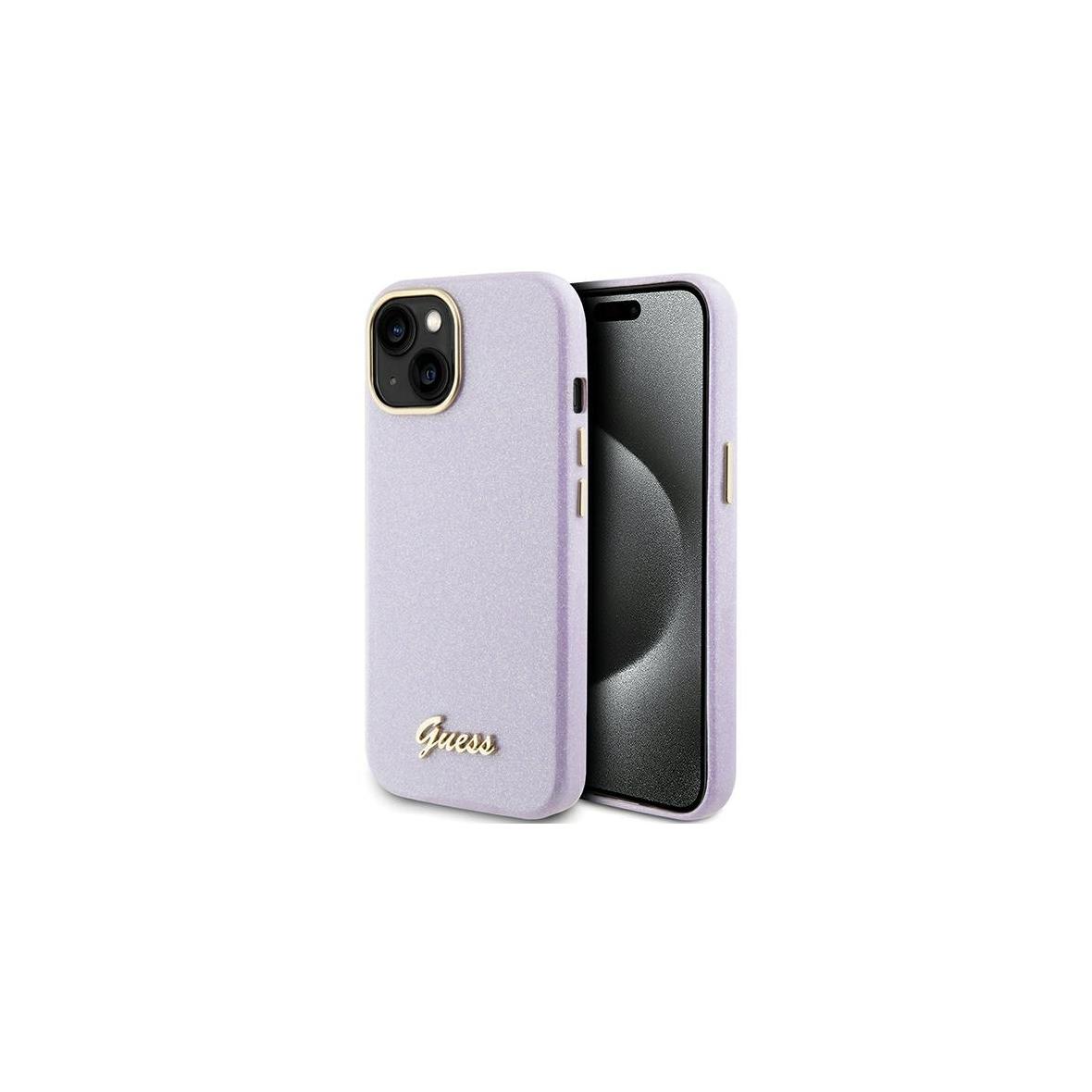 GUESS futerał do IPHONE 13 / 14 / 15 GUHCP15SPGMCSL (Glitter Glossy Script) liliowy