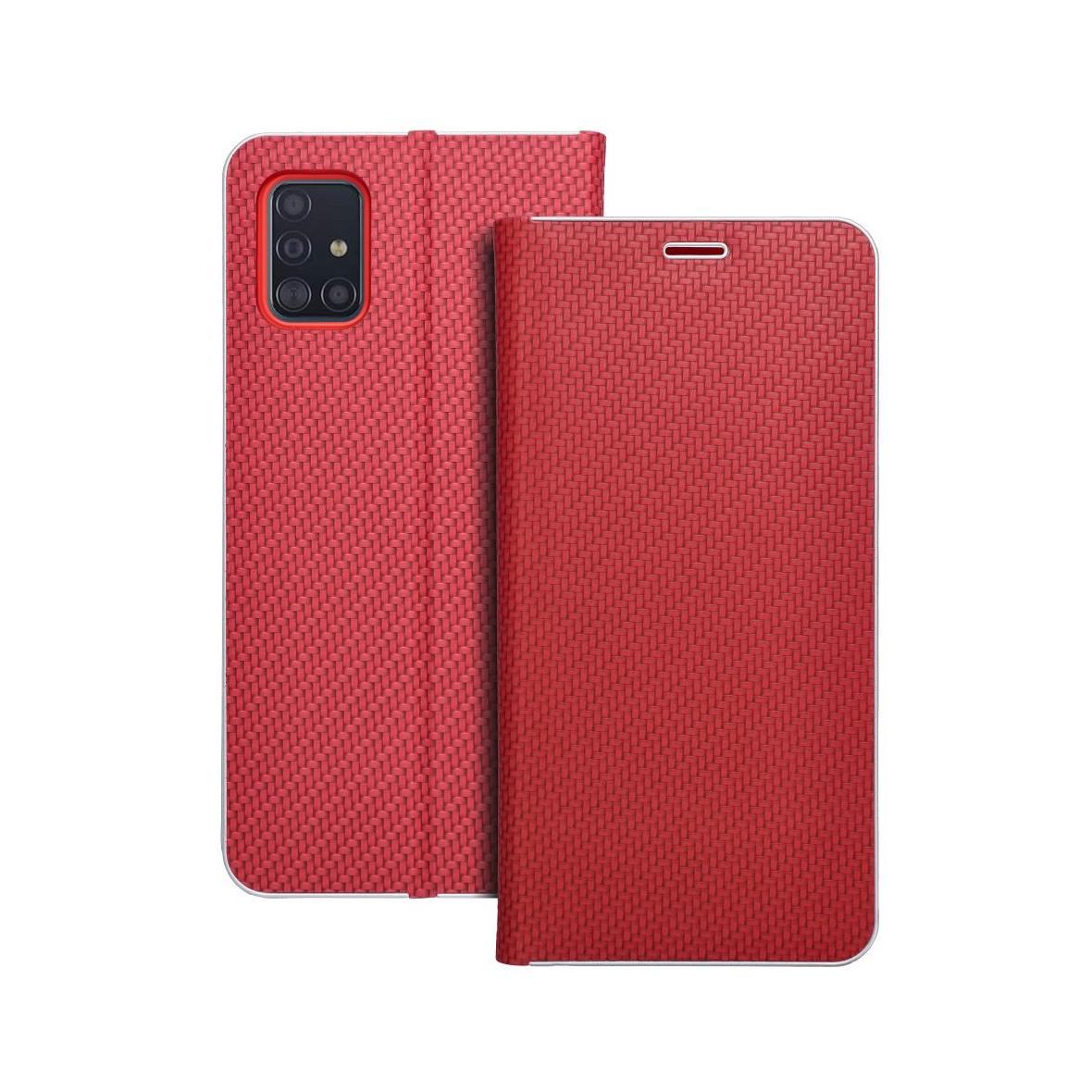 Etui z klapką na Samsung A51 Luna Book Carbon czerwone