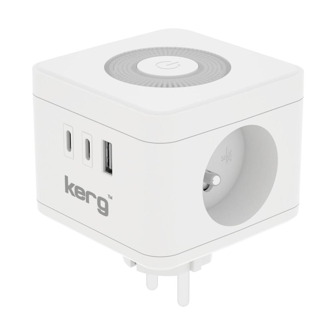 KERG Kostka zasilająca 2-gniazdowa + ładowarka USB-A+USB-C + lampka LED 16A/250V~ Smart biała