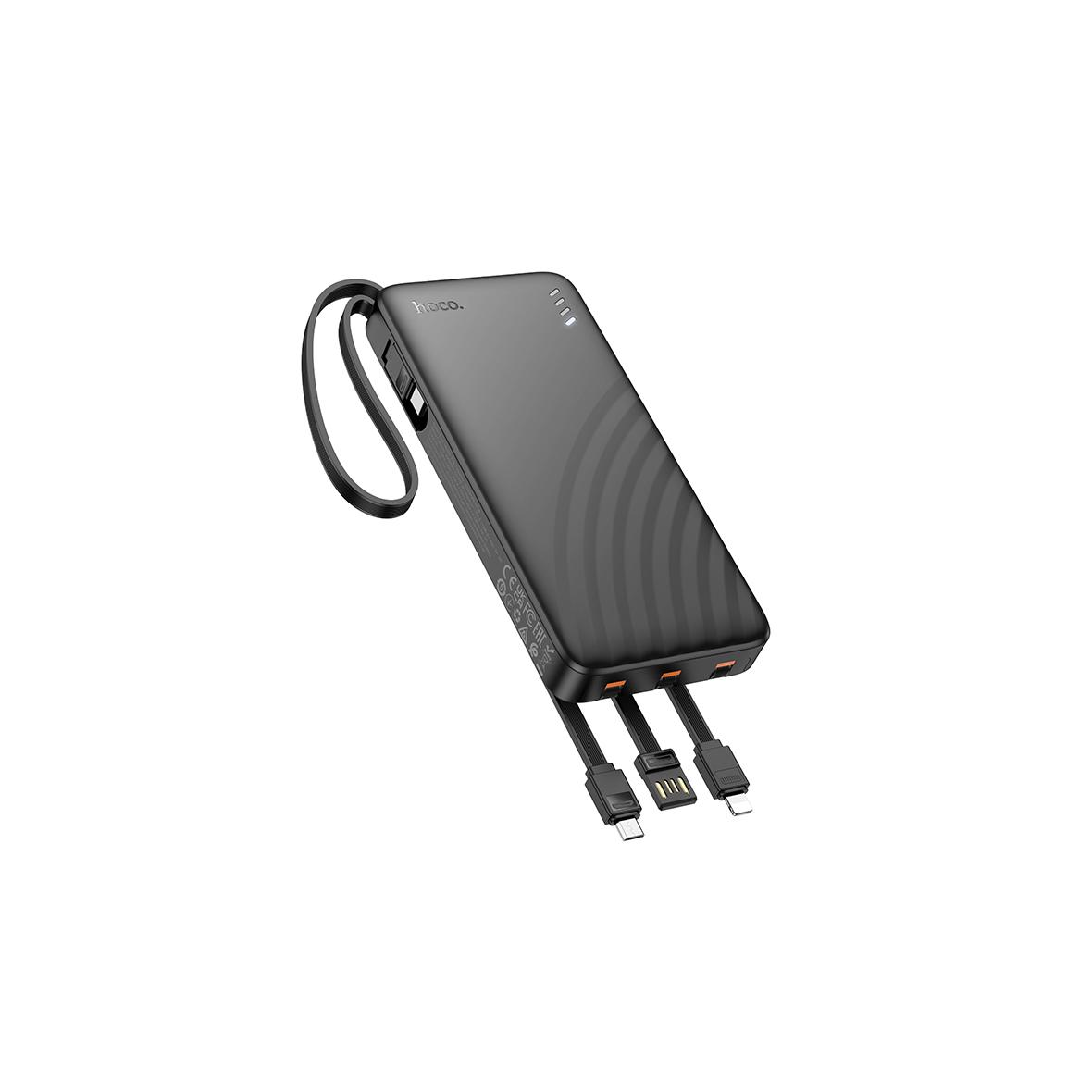 Powerbank Hoco 10000 mAh 2A z czterema wbudowanymi kablami USB A + USB C+ Lightning + Micro USB J146 czarny
