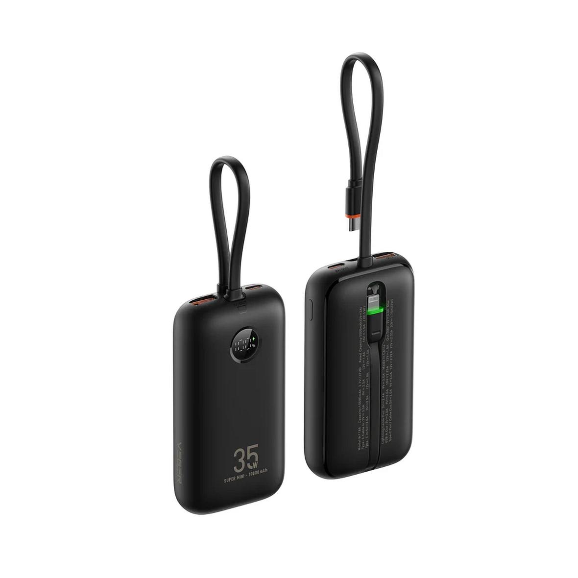 Powerbank Veger K1 (W1188)  PD QC3.0 35W 10000 mAh z wbudowanymi kablami USB C / Lightning czarny