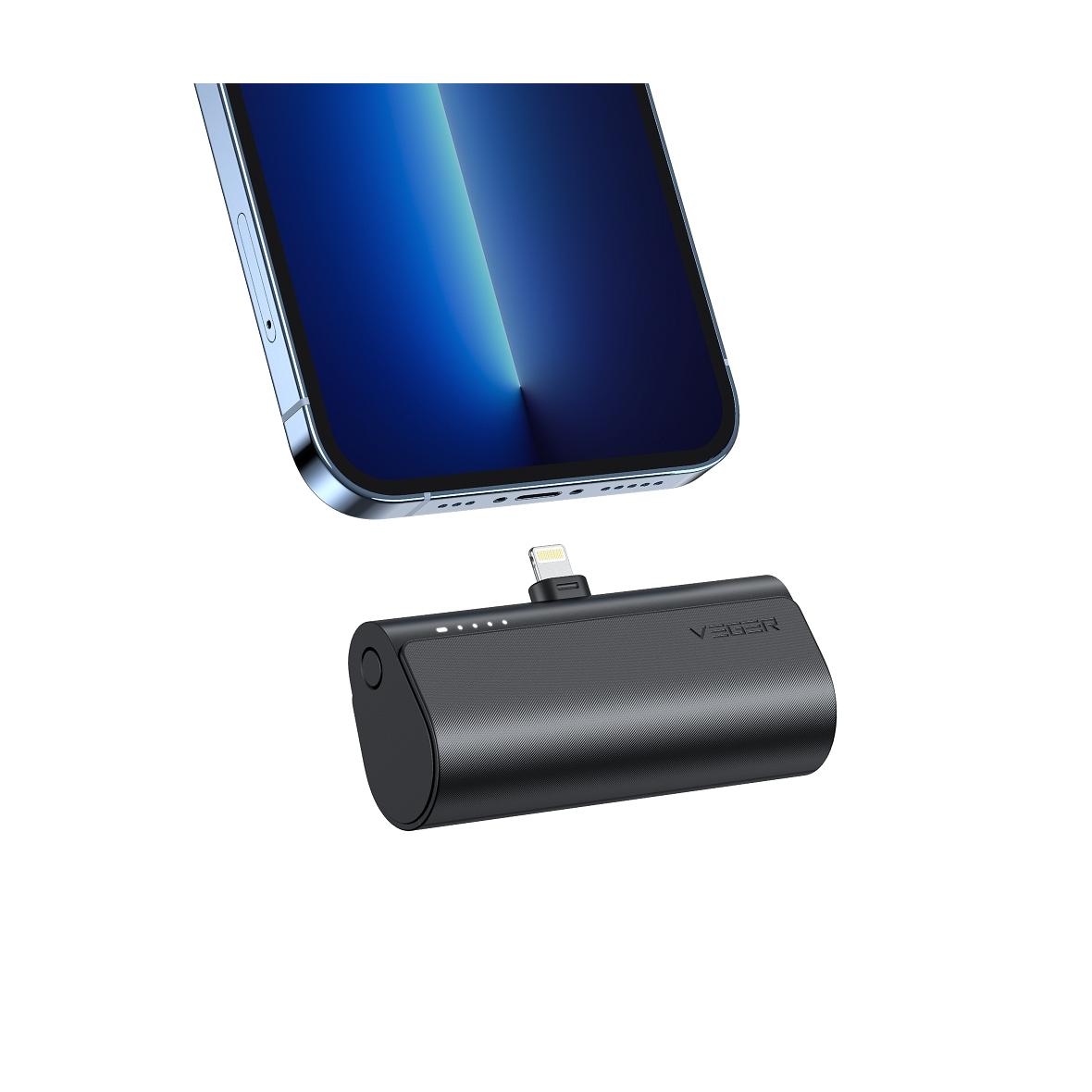 Powerbank Veger PlugOn (W0556P) PD QC3.0 3A 20W 5000 mAh z wbudowanym złączem Lightning czarny