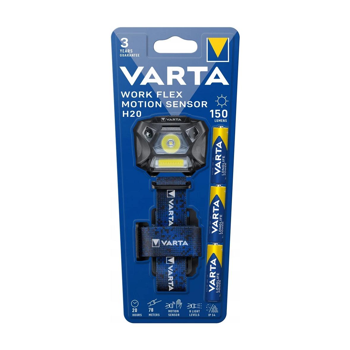 VARTA latarka czołowa LED Work flex motion sensor H20 150lm 18648 + 3 x baterie R3 (AAA)