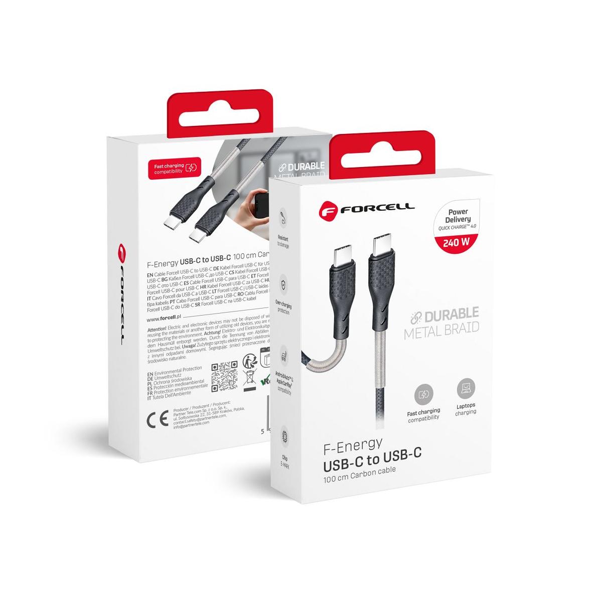Kabel USB C do USB C Forcell F-Energy QC4.0 PD 5A 240W Carbon 1 m CB-05C czarny