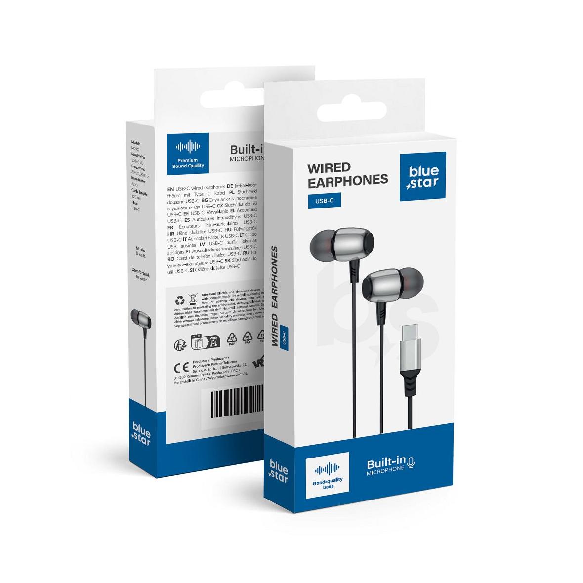 Słuchawki przewodowe douszne USB C (DAC) Blue Star M09C 1,2 m czarne