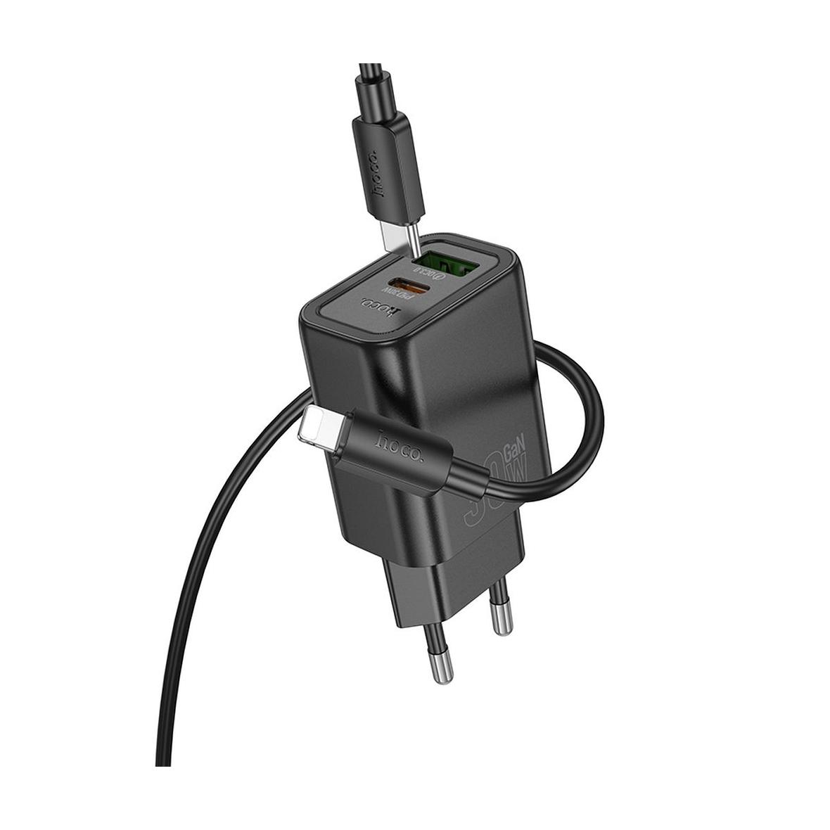 Ładowarka sieciowa do telefonu Hoco USB A + USB C QC3.0 PD 3A 30W + kabel USB C do Lightning N63 czarna