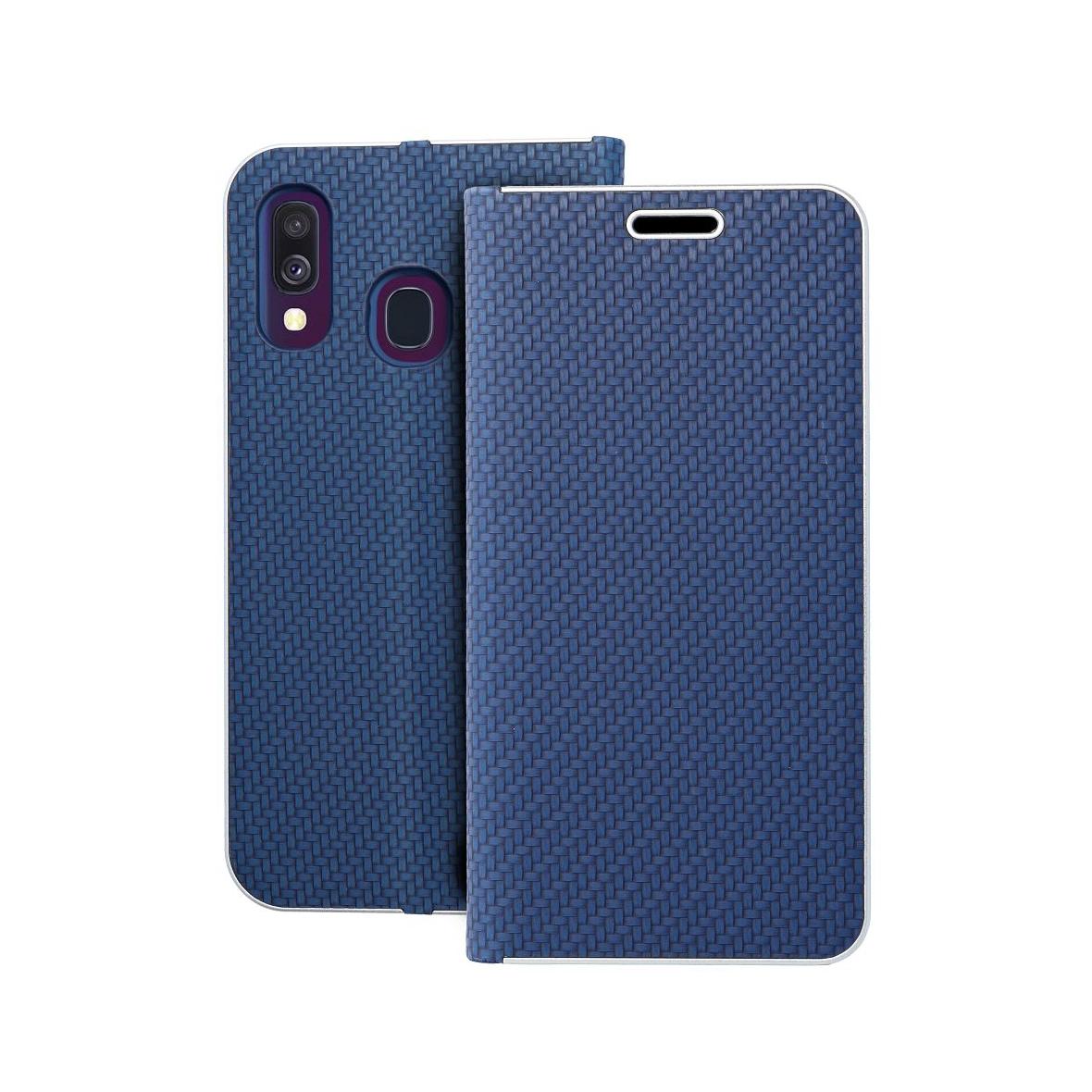 Etui z klapką na Samsung A40 Luna Book Carbon niebieskie