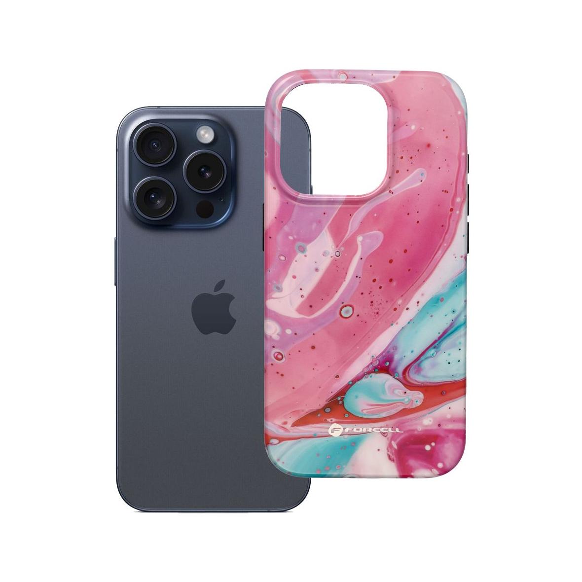 Etui na iPhone 15 PRO Forcell F-Protect Mirage zgodny z MagSafe Military Drop-Test pink marble