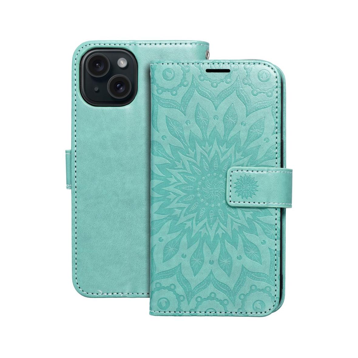 Etui z klapką na iPhone 15 Mezzo Book mandala zielone