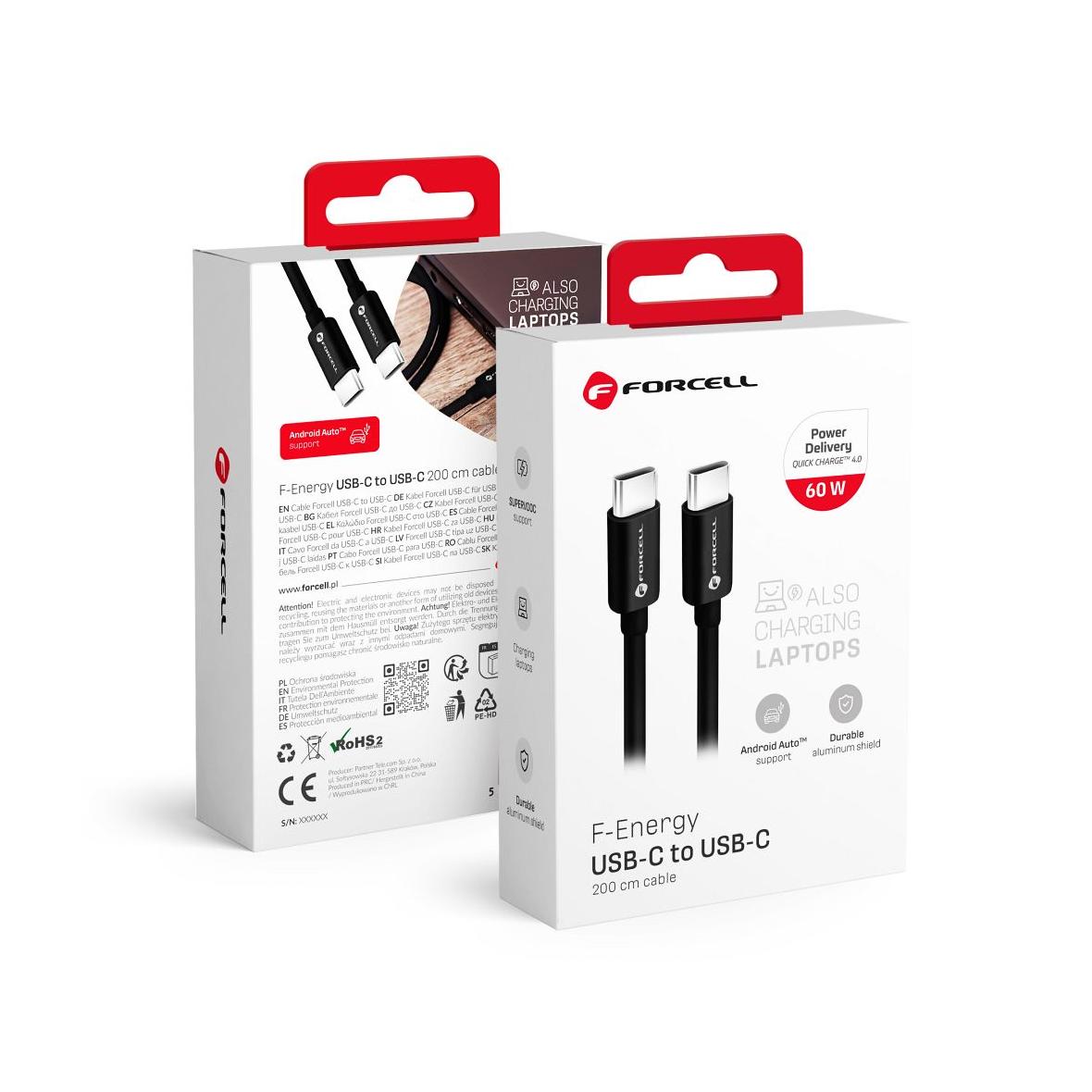 Kabel USB C do USB C Forcell F-Energy QC4.0 PD 3A 60W 2 m C338 czarny