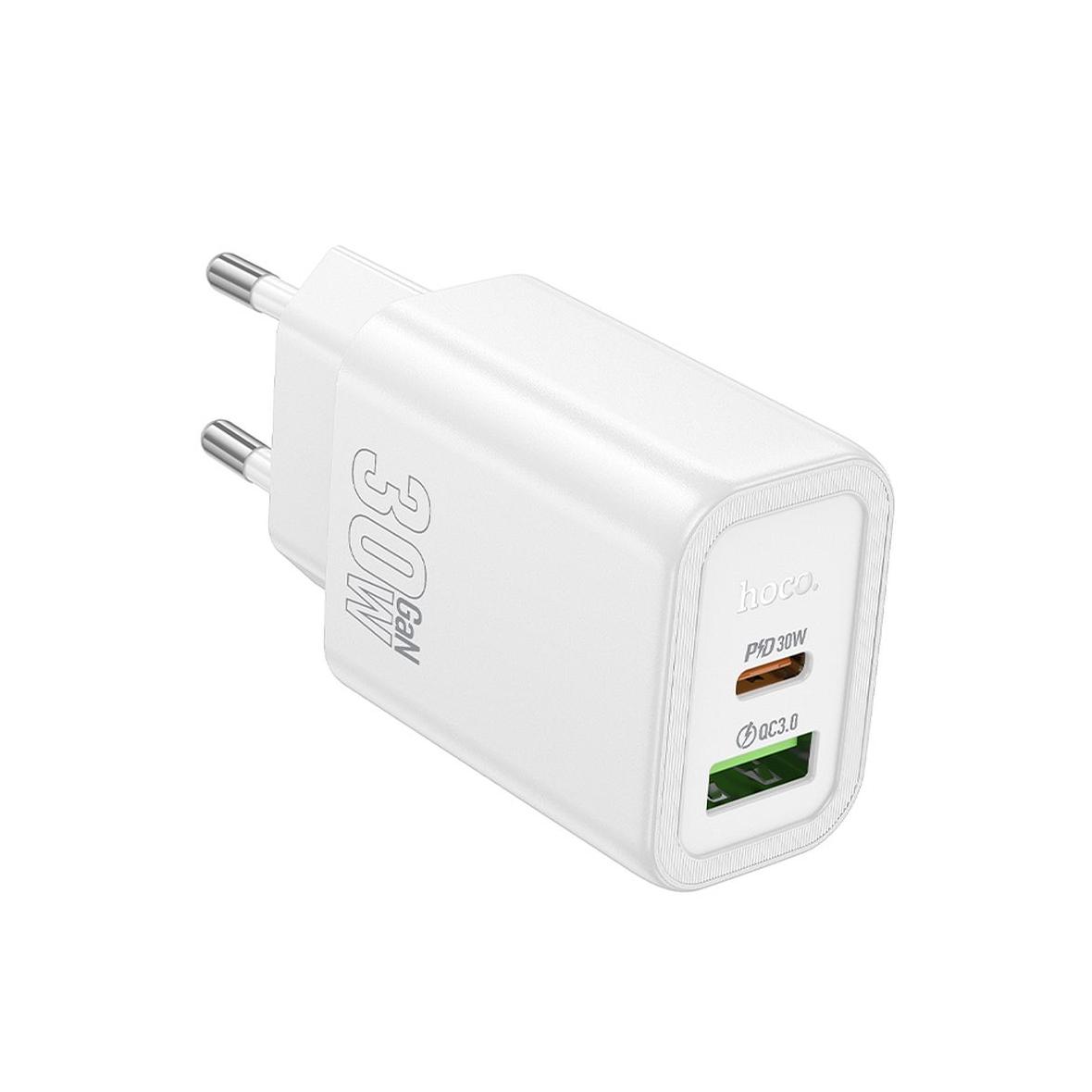Ładowarka sieciowa do telefonu Hoco USB A + USB C QC3.0 PD 3A 30W N63 biała
