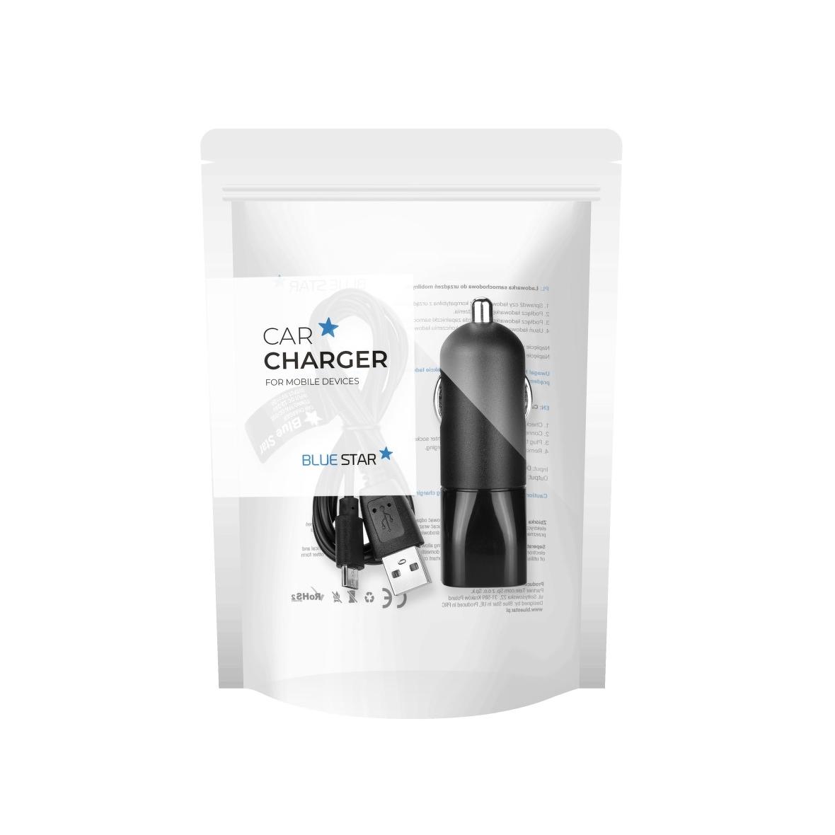 Ładowarka samochodowa Blue Star USB A 2A + kabel USB A do Micro USB czarna