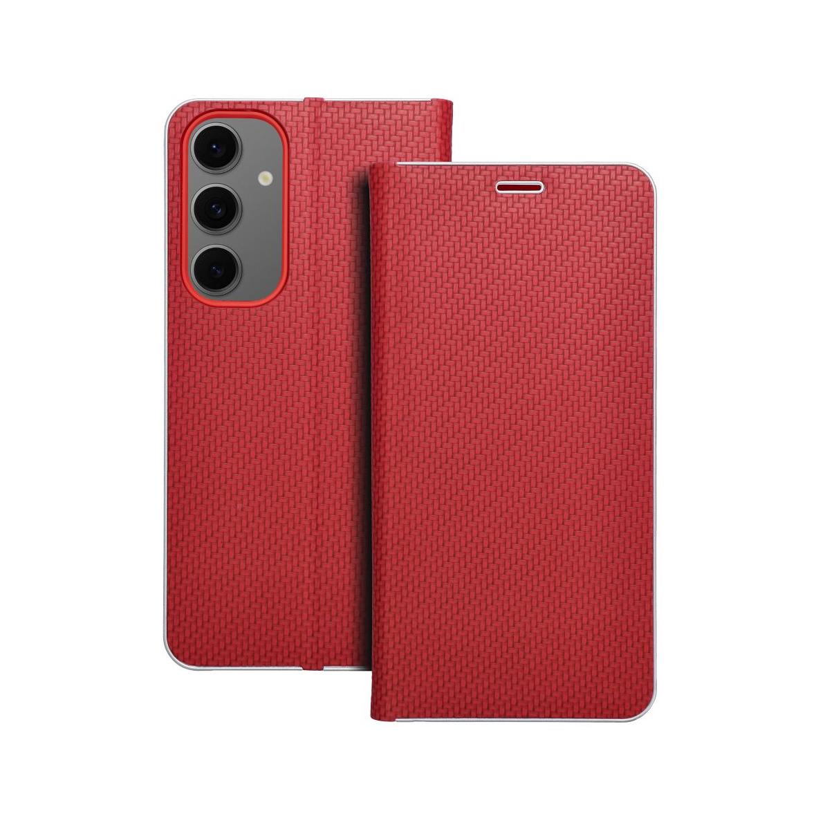 Etui z klapką na Samsung S24 FE Luna Book Carbon czerwone