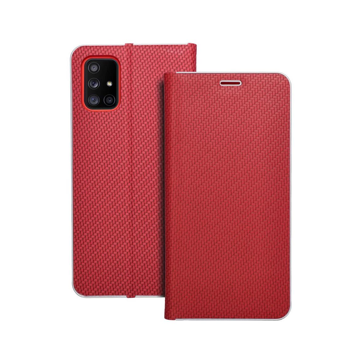 Etui z klapką na Samsung A71 Luna Book Carbon czerwone