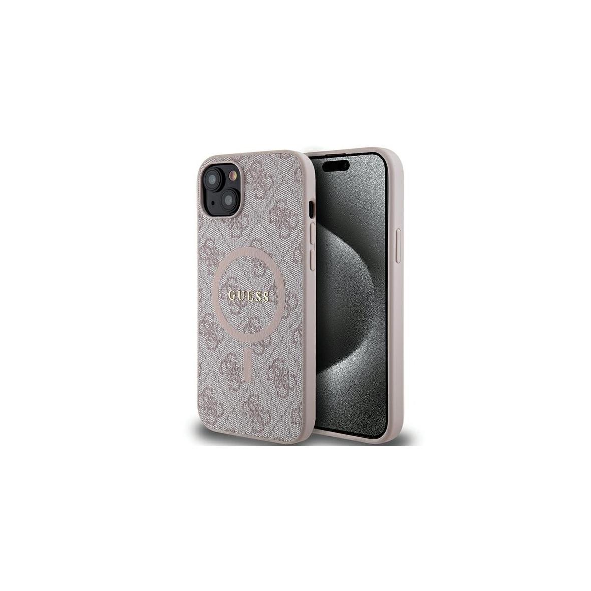 GUESS futerał do IPHONE 14 kompatybilny z MagSafe GUHMP14SG4GFRP (4G Ring classic logo) różowy