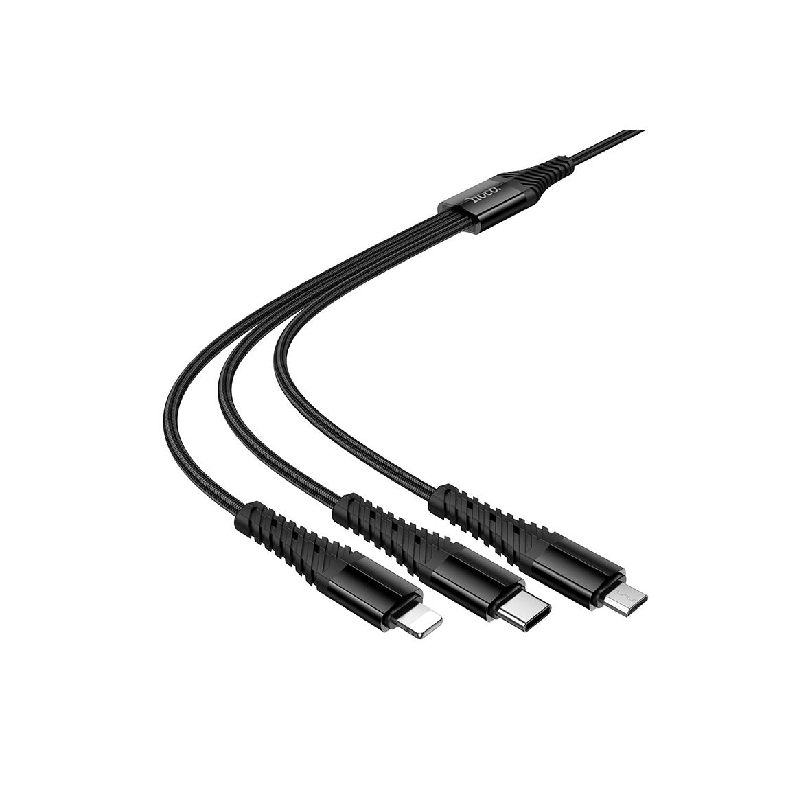 Kabel 3w1 USB C / USB A do Lightning + USB C + Micro USB Hoco 1 m X123 czarny