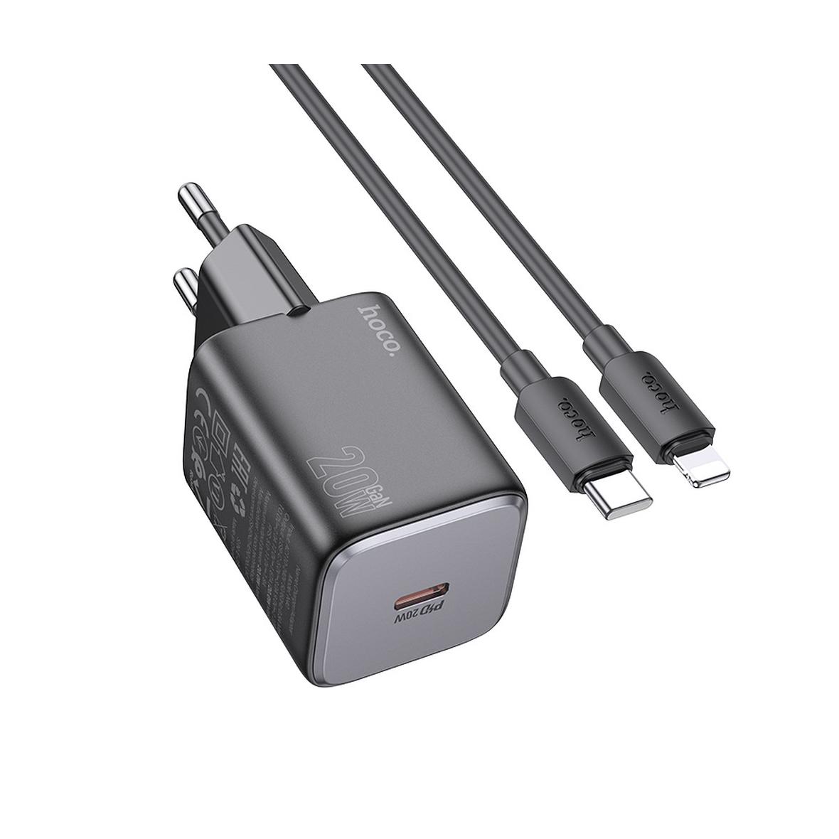 Ładowarka sieciowa do telefonu Hoco USB C QC PD 20W + kabel USB C do Lightning N40 czarna