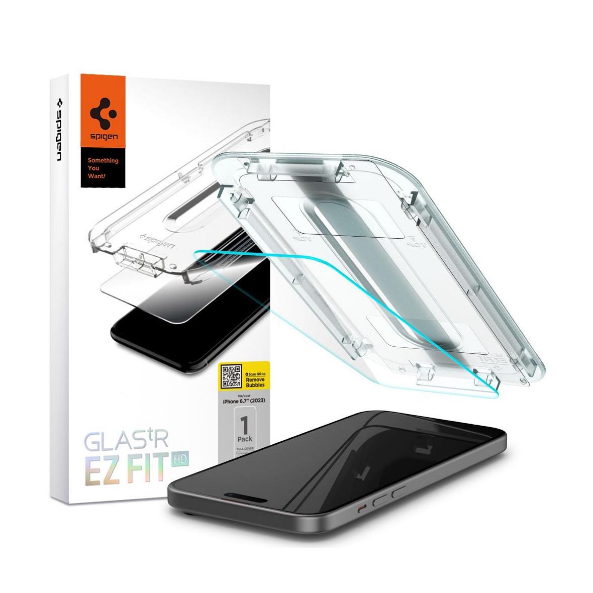 SPIGEN szkło hartowane GLAS.TR"EZ FIT" do IPHONE 15 Plus transparent
