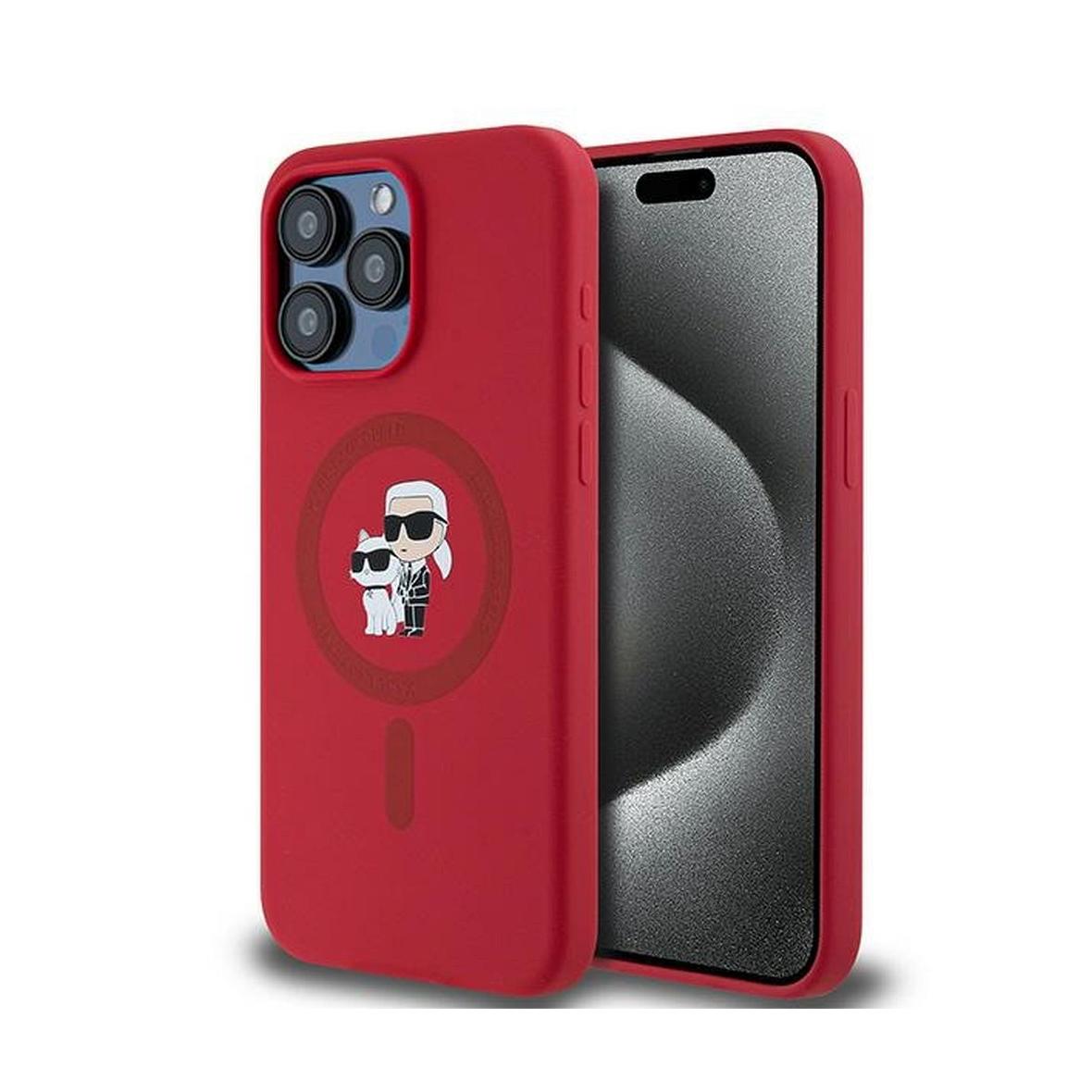 KARL LAGERFELD futerał do IPHONE 15 Pro Max kompatybilny z MagSafe KLHMP15XSCMKCRHR (Silicone KC Body Ring) czerwony