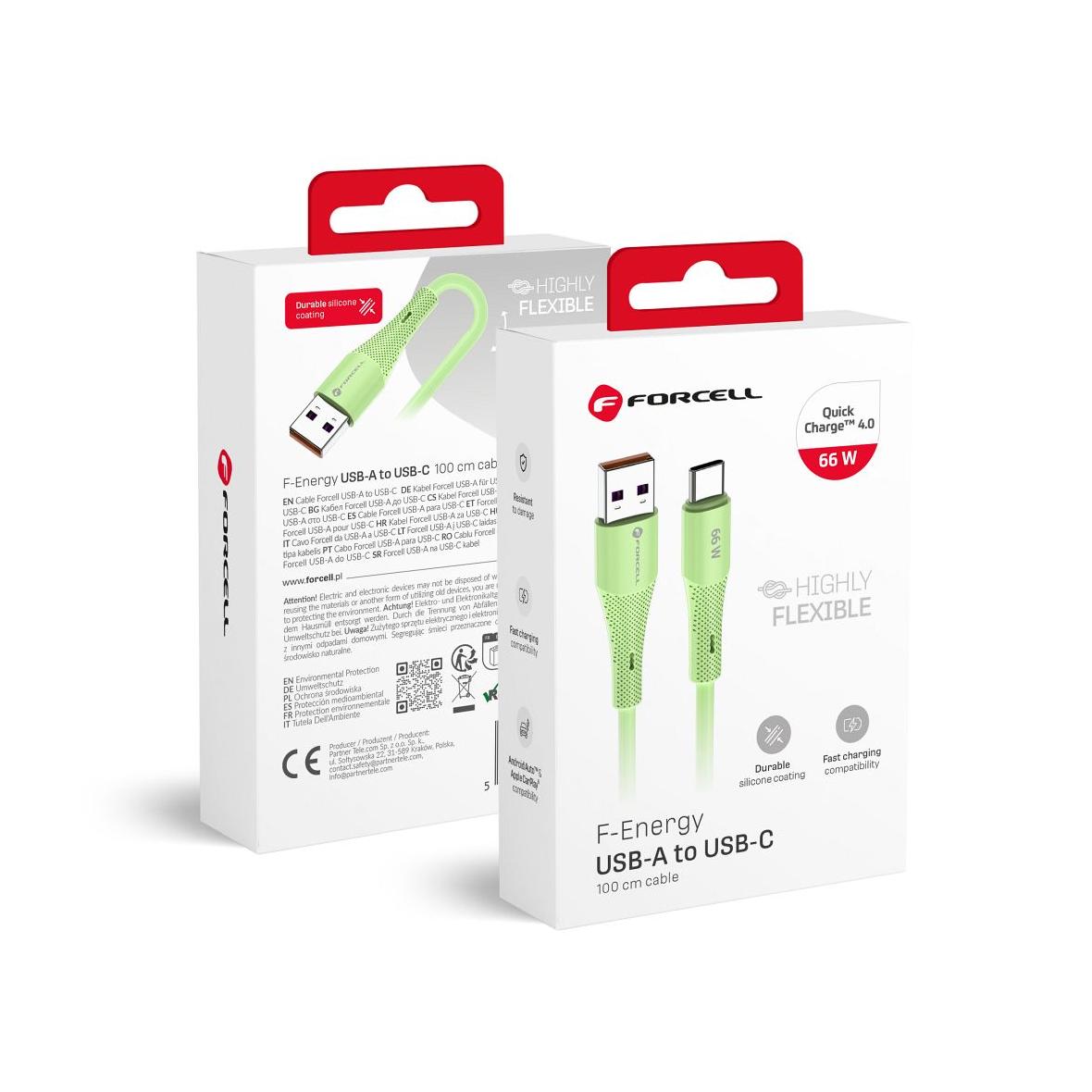 Kabel USB A do USB C Forcell F-Energy QC4.0 3A 66W Silicone 1 m C342 zielony