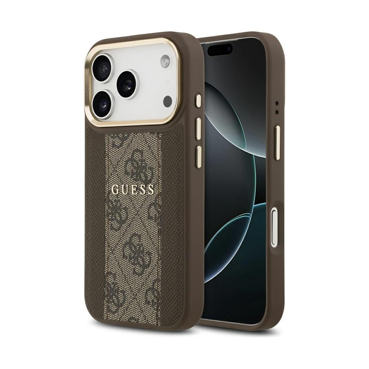 GUESS futerał do IPHONE 17 Pro kompatybilny z MagSafe GUHMP17LPG4SEMCW (PU W/ 4G Stripe) brązowy