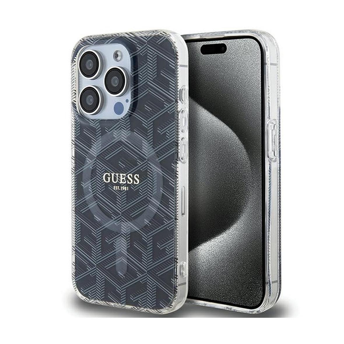 GUESS futerał do IPHONE 15 Pro Max kompatybilny z MagSafe GUHMP15XHGCUSTGK (IML GCUBE) czarny
