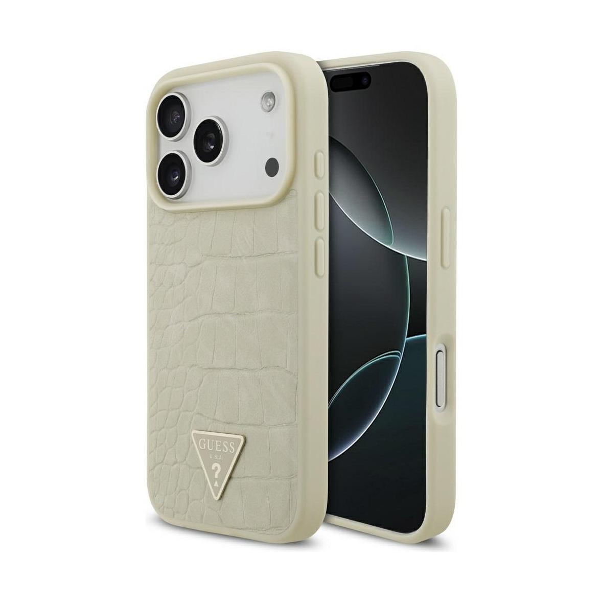 GUESS futerał do IPHONE 17 Pro kompatybilny z MagSafe GUHMP17LPCRTHCD (PU Croco Triangle Logo) złoty