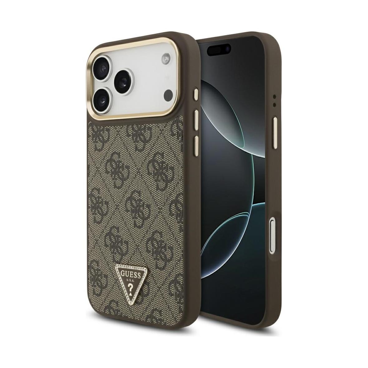 GUESS futerał do IPHONE 17 Pro Max kompatybilny z MagSafe GUHMP17XP4GTDGMW (4G PU W/ Triangle Logo) złoto brązowy