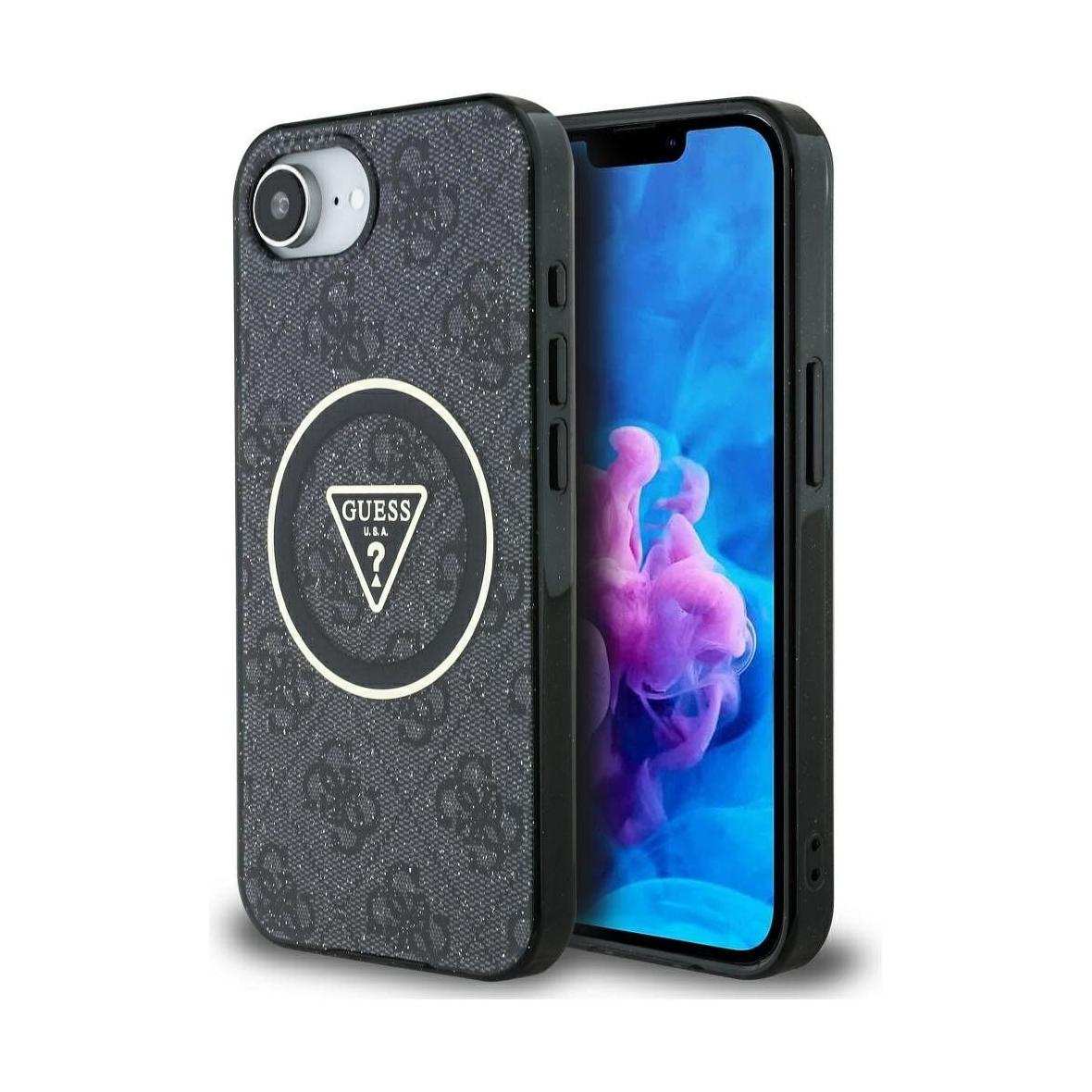 GUESS futerał do IPHONE 16e (SE 4 2025) kompatybilny z MagSafe GUHMPSE4HG4PRTGK (IML Metal Glitter 4G Circle Triangle) czarny