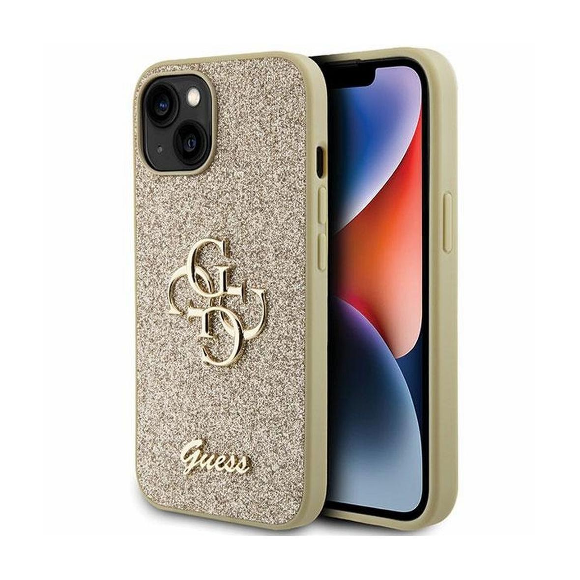GUESS futerał do IPHONE 15 GUHCP15SHG4SGD (Fixed Glitter Big 4G) złoty