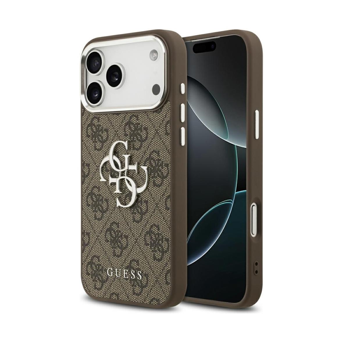 GUESS futerał do IPHONE 17 Pro Max GUHCP17XP4G4SMCW (4G PU Leather Case with Big 4G and Classic Logo and Silver Metal Camera Frame) brązowy