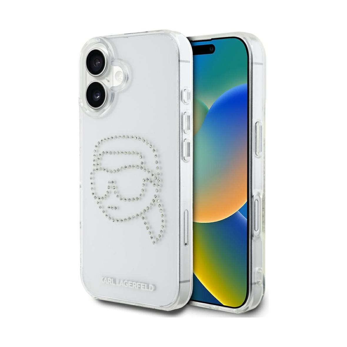 KARL LAGERFELD futerał do IPHONE 16 KLHCP16SHKHDCELT (IML Rhinestones K Head) transparentny