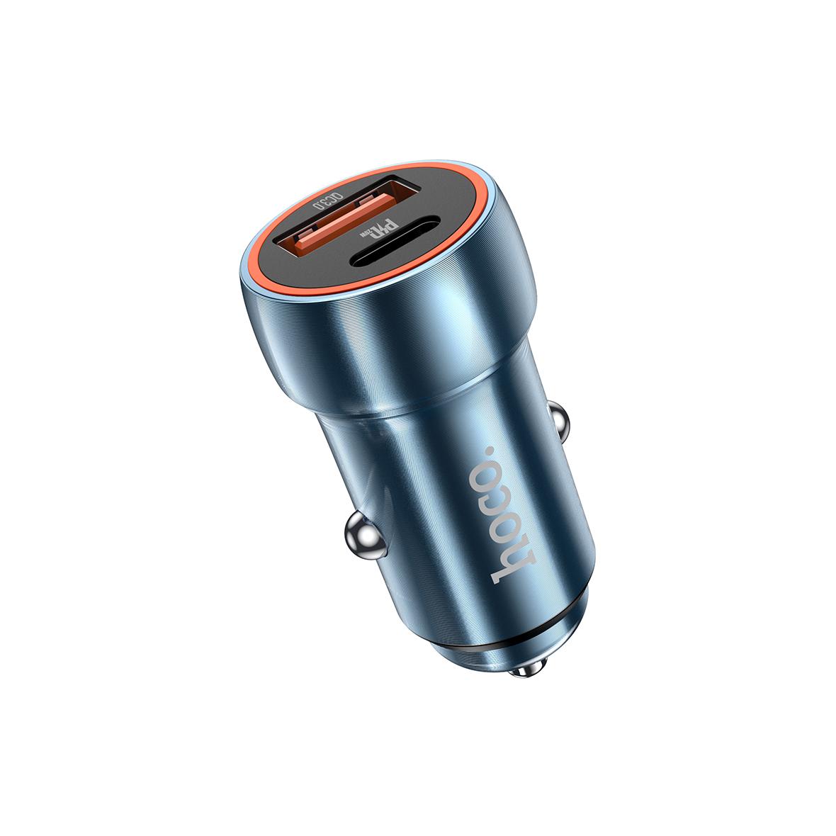 Ładowarka samochodowa Hoco USB A + USB C QC3.0 PD 20W Z46A niebieska