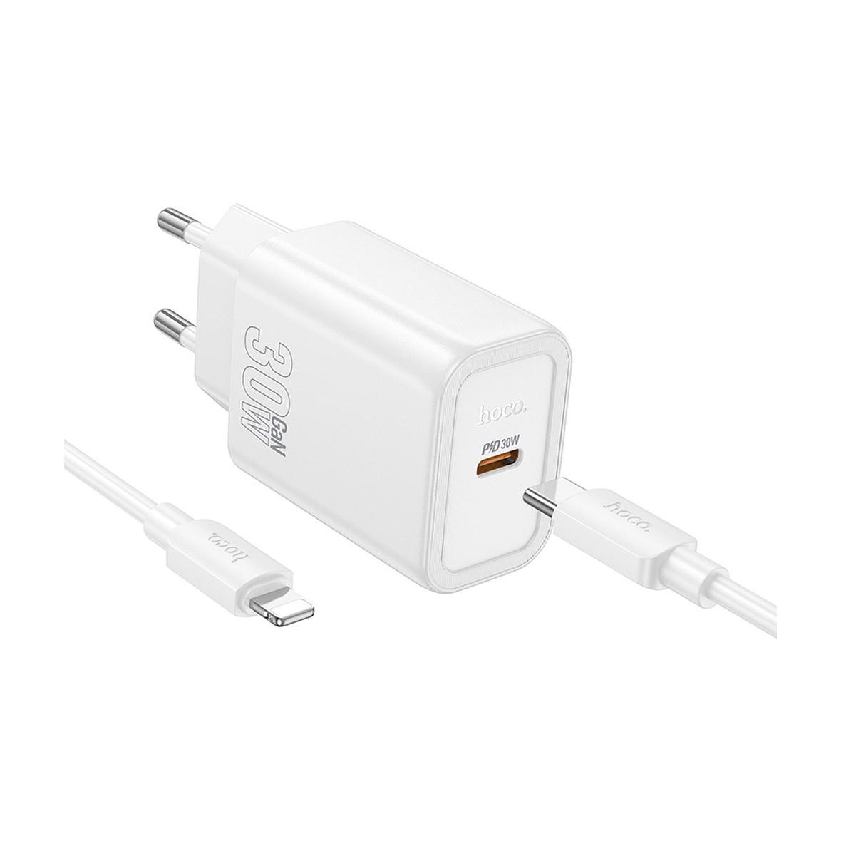 Ładowarka sieciowa do telefonu Hoco USB C QC PD 30W + kabel USB C do Lightning N62 biała