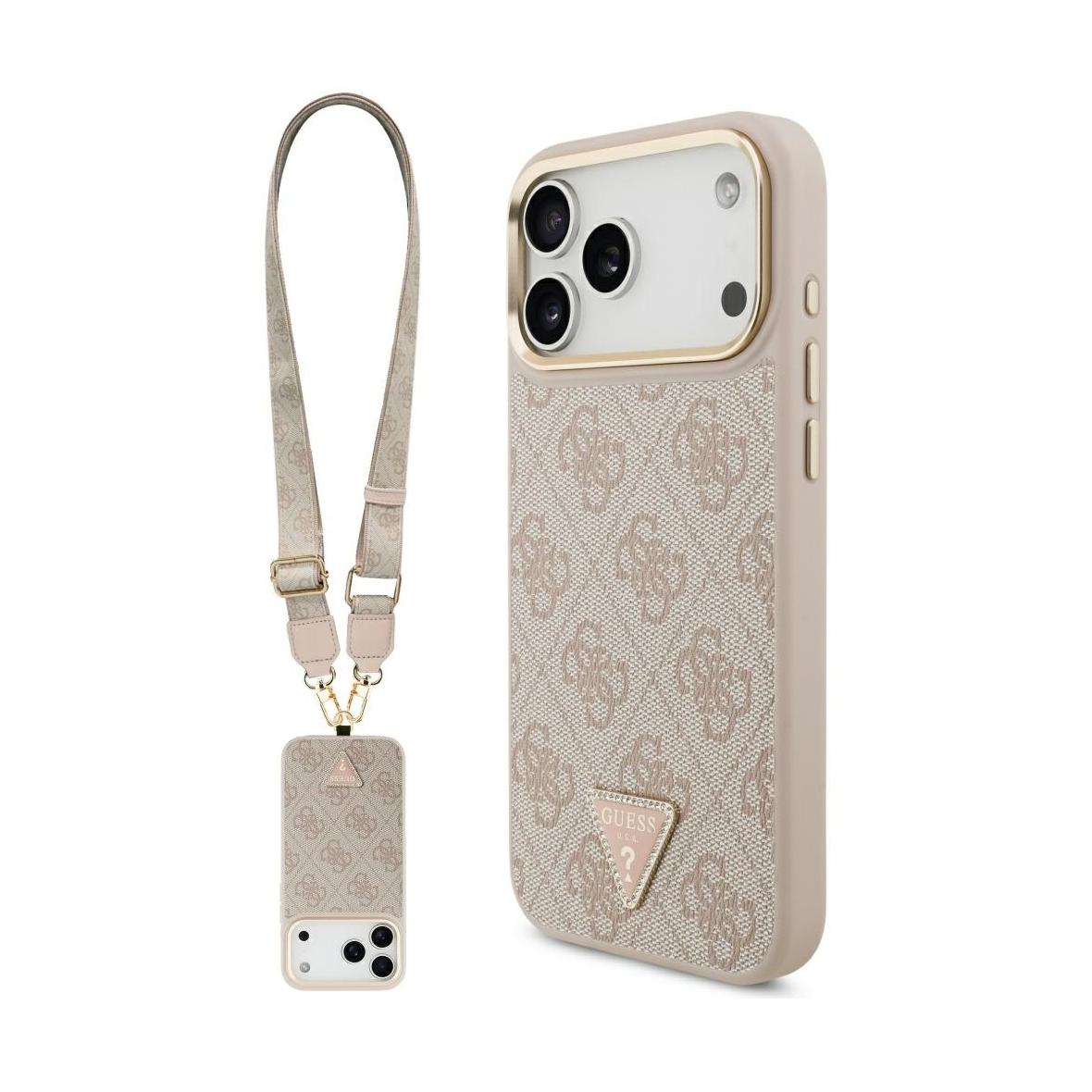 GUESS futerał do IPHONE 17 Pro Max kompatybilny z MagSafe GUHMP17XP4G4TCSP (PU W/ Triangle Logo & Big Strap Metal Buttons) różowy