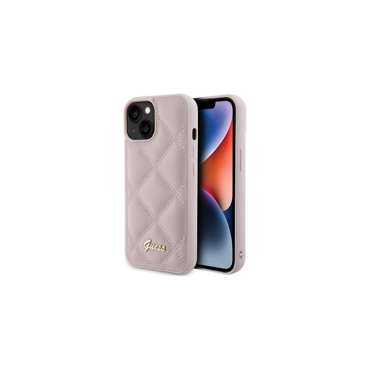GUESS futerał do IPHONE 13 / 14 / 15 GUHCP15SPSQSQSP (Quilted Metal Logo) różowy