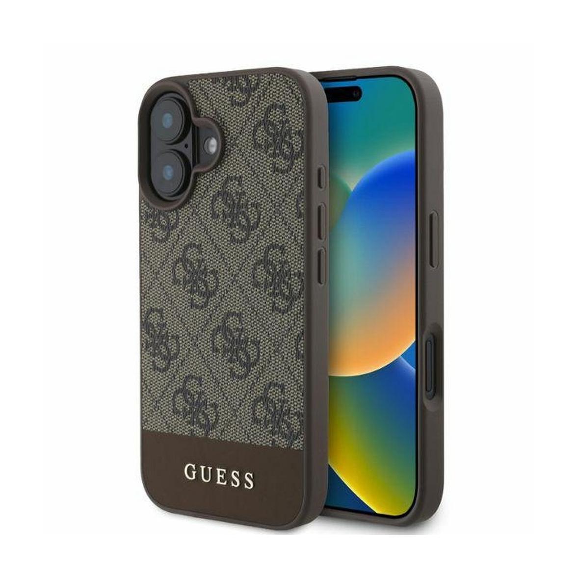 GUESS futerał do IPHONE 16 GUHCP16SG4GLBR (PC/TPU 4G PU Bottom Stripe) brązowy