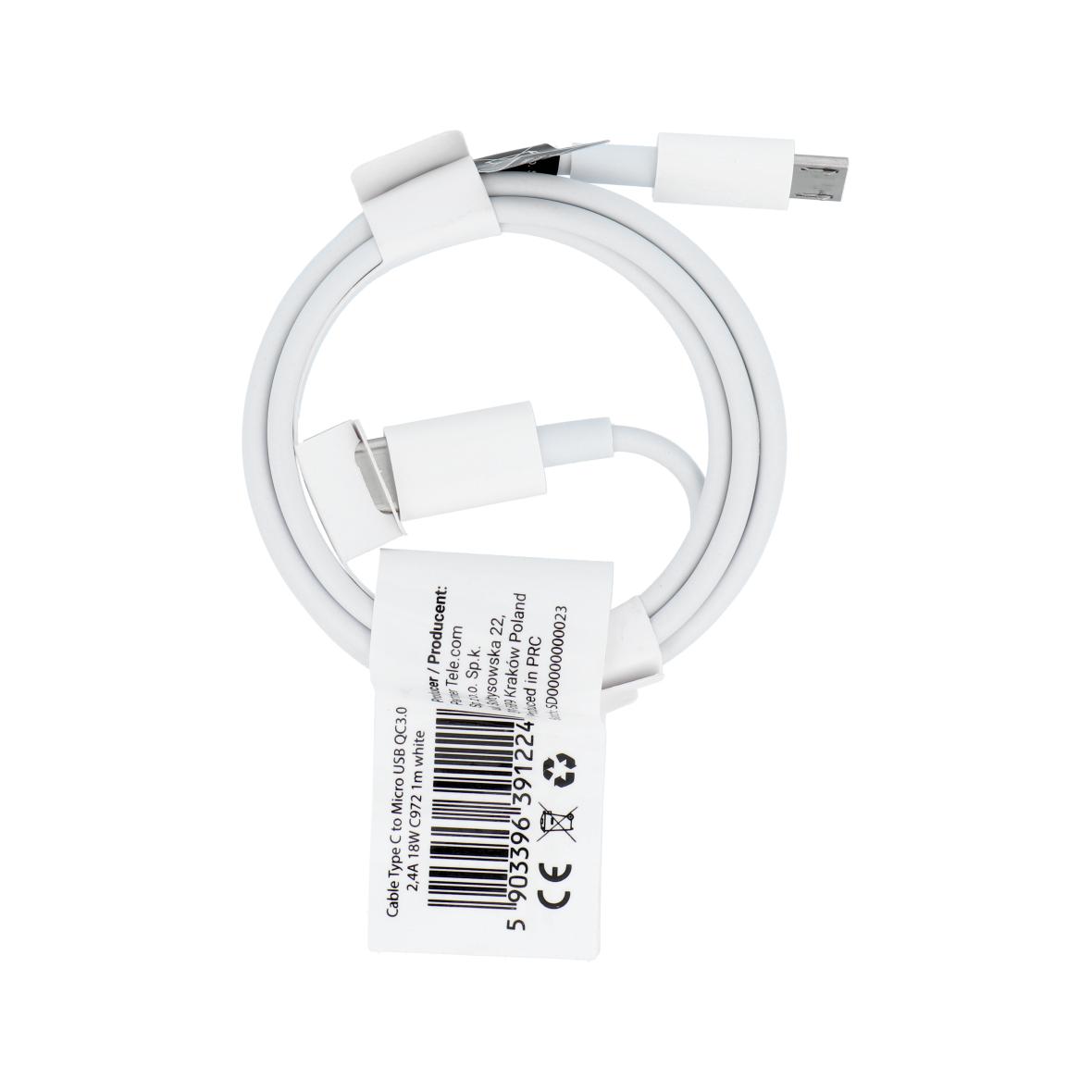 Kabel USB C do Micro USB QC3.0 2,4A 18W C972 1 m biały
