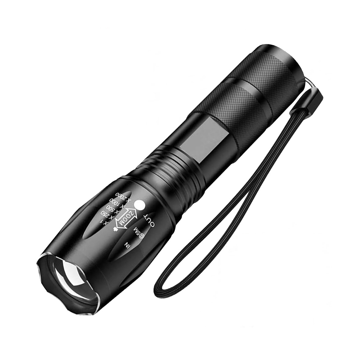 Latarka LED z teleskopowym zoom-em czarna