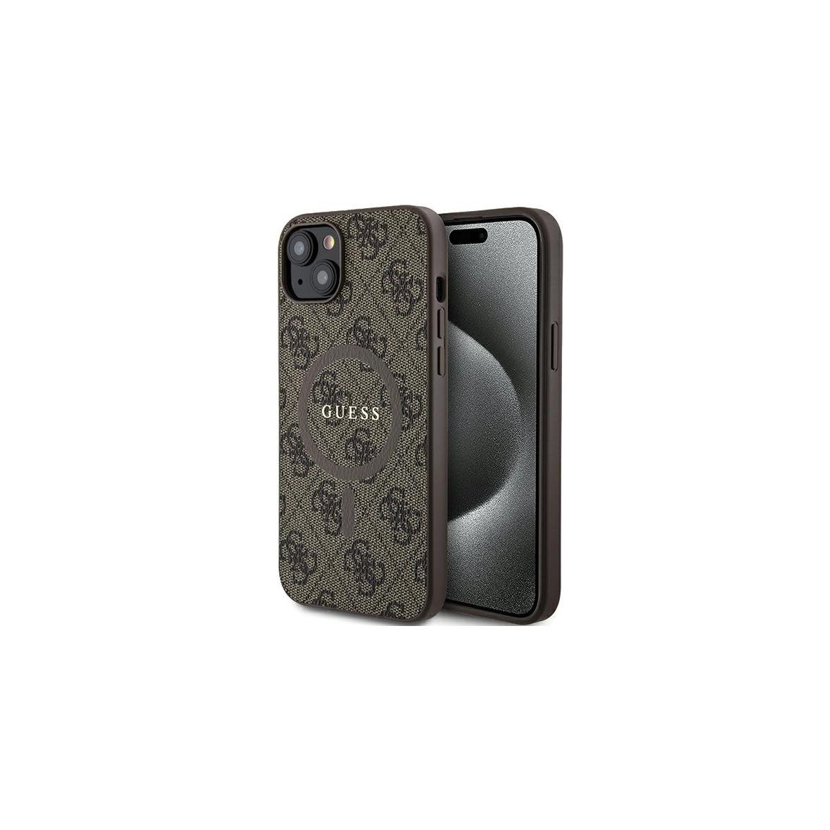 GUESS futerał do IPHONE 14 kompatybilny z MagSafe GUHMP14SG4GFRW (4G Ring classic logo) brązowy