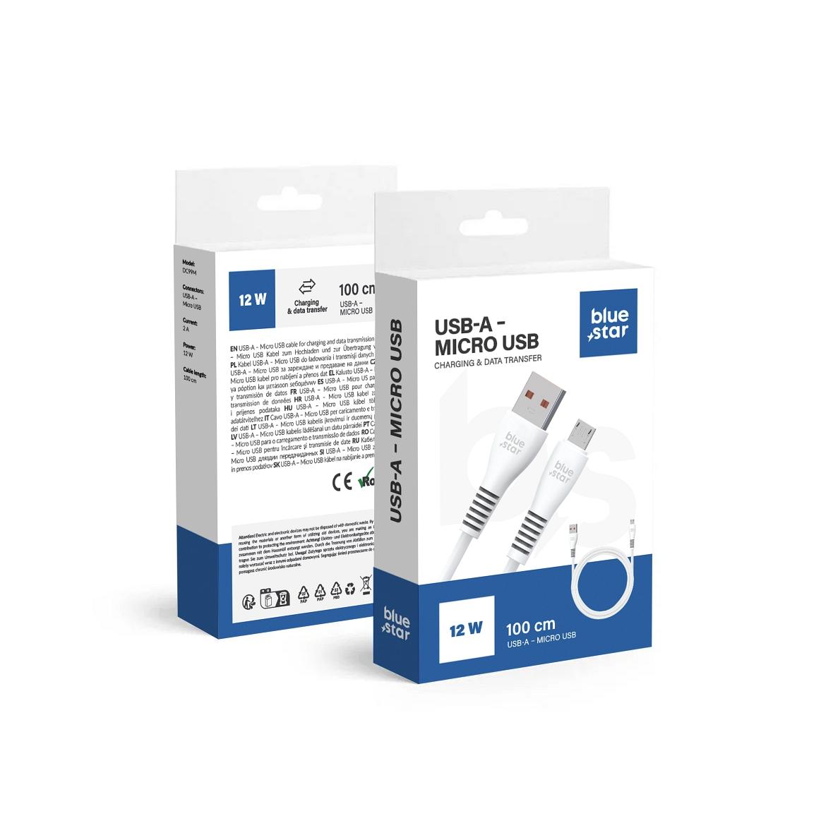 Kabel USB A do Micro USB Blue Star 2A 1 m DC99M biały
