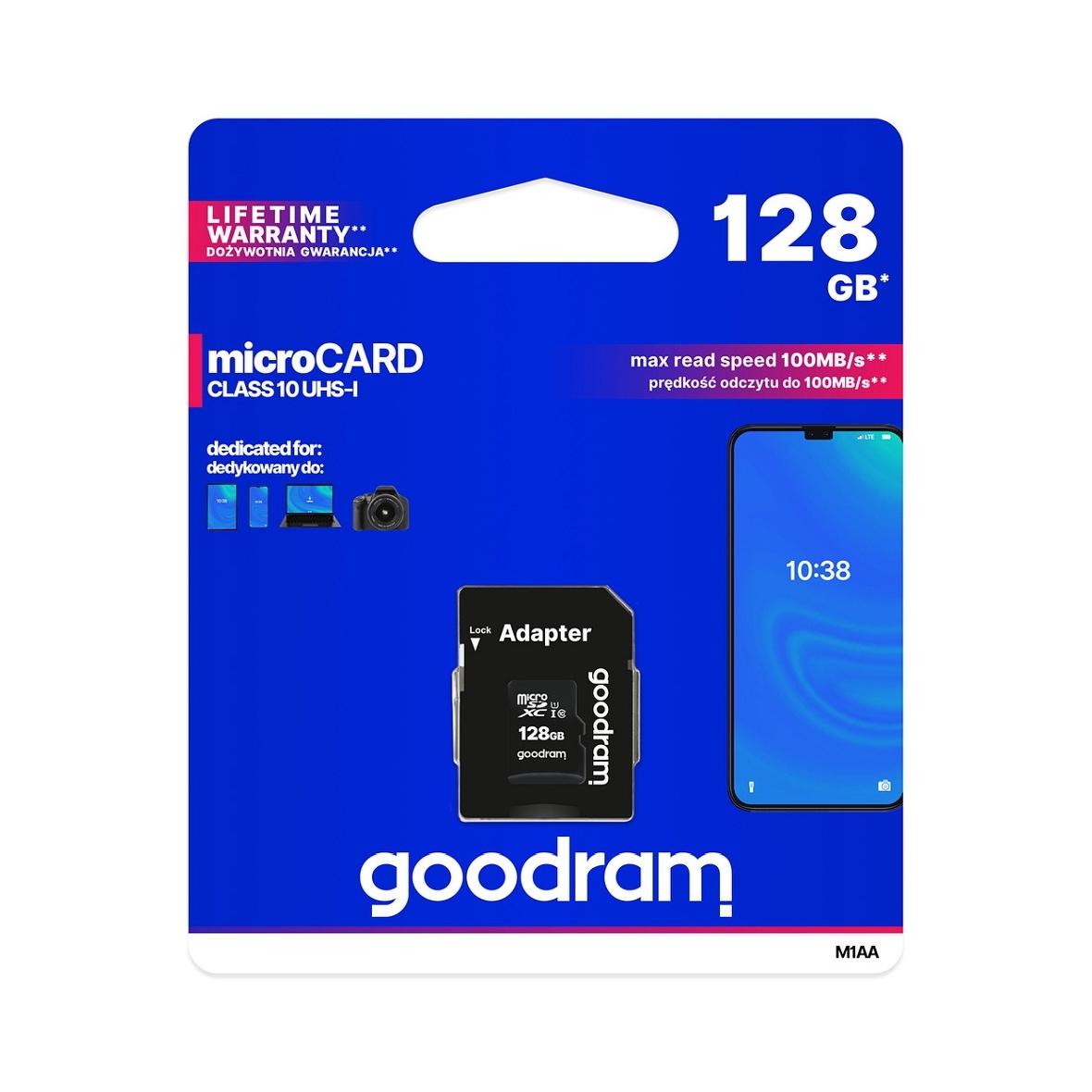 GOODRAM karta pamięci microSD 128GB 100MB/s class 10 UHS I z adapterem SD