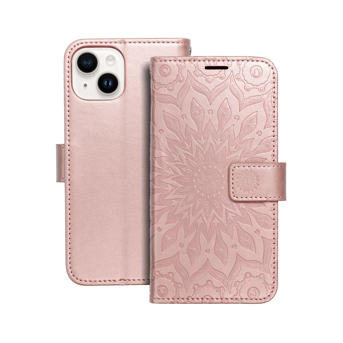 Etui z klapką na iPhone 14 Mezzo Book mandala złoto-różowe