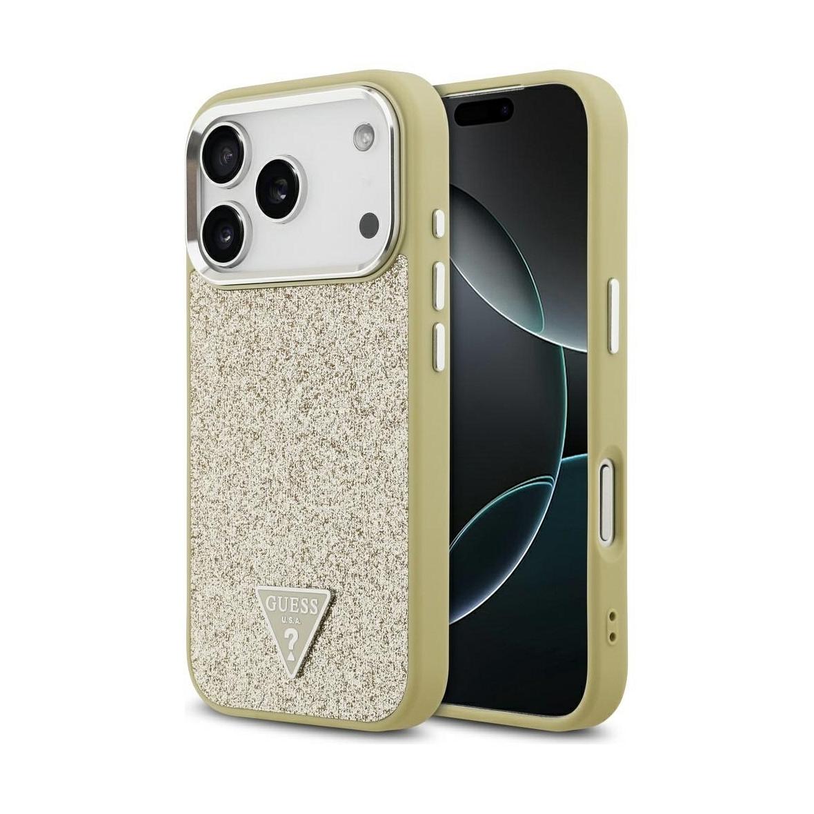 GUESS futerał do IPHONE 17 Pro kompatybilny z MagSafe GUHMP17LPFGTSCMD (PU Glitter W/ Triangle Logo) złoty