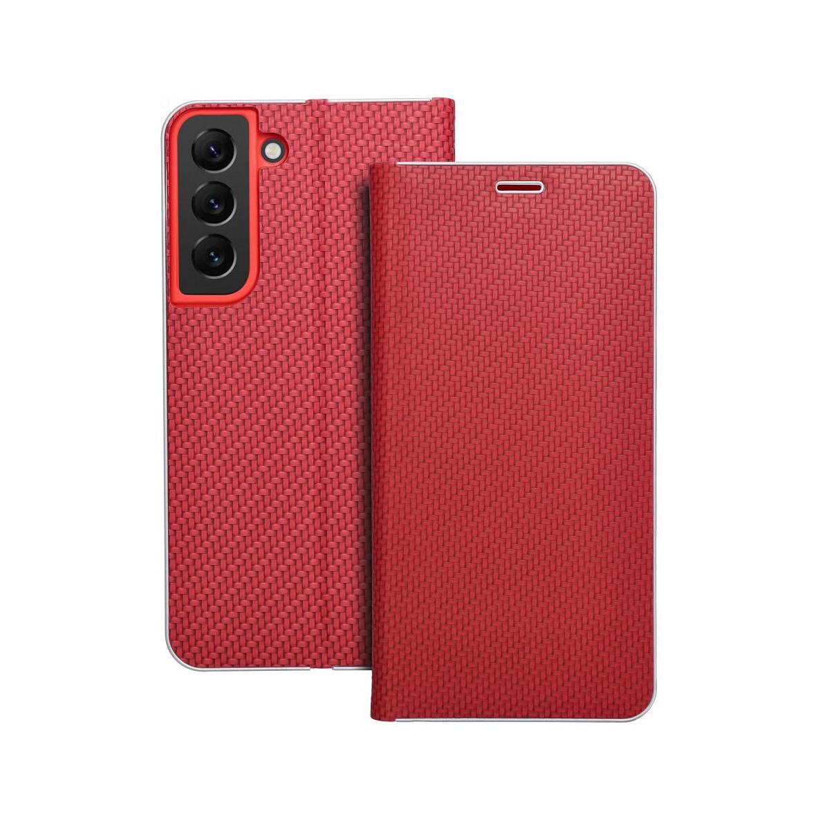 Etui z klapką na Samsung S22 Luna Book Carbon czerwone
