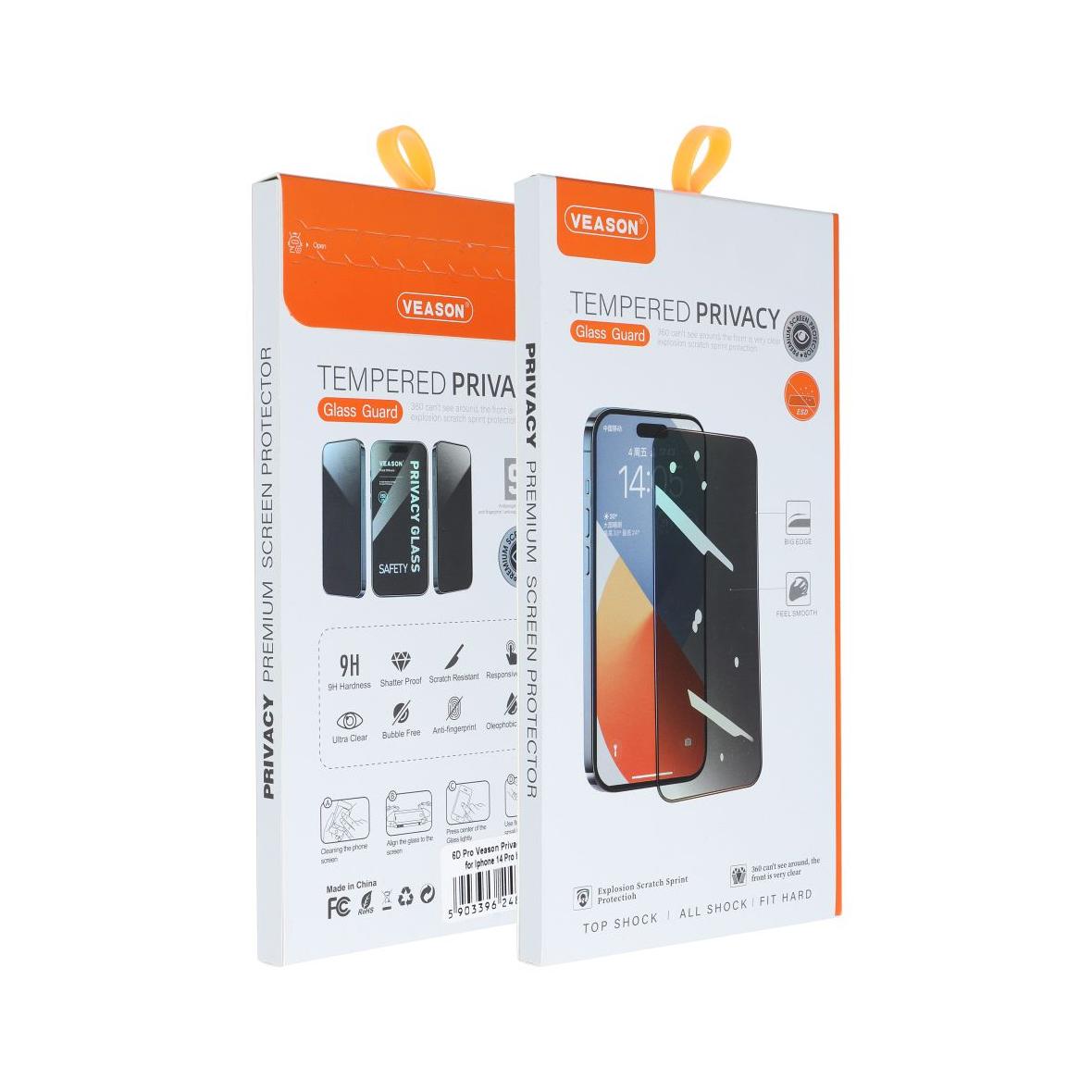 Szkło Hartowane 6D Pro Veason Privacy Glass - do Iphone 12 / 12 Pro czarny
