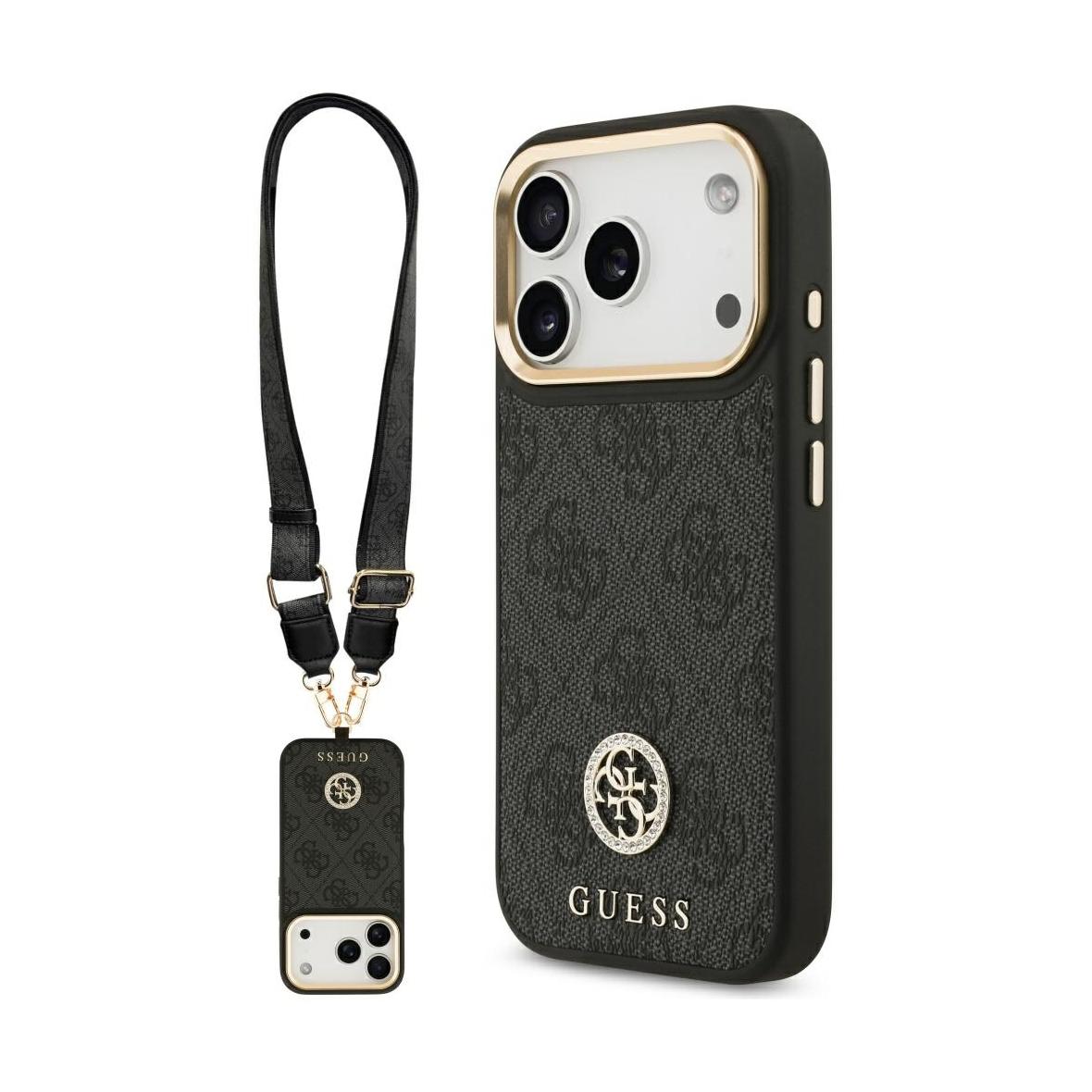 GUESS futerał do IPHONE 17 Pro kompatybilny z MagSafe GUHMP17LP4G4DCSK (PU W/ Strass Logo & Big Strap Metal Buttons) czarny