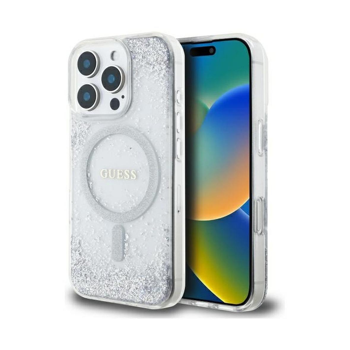 GUESS futerał do IPHONE 16 Pro kompatybilny z MagSafe GUHMP16LRGRGES (Resin Gradient Glitter) silver