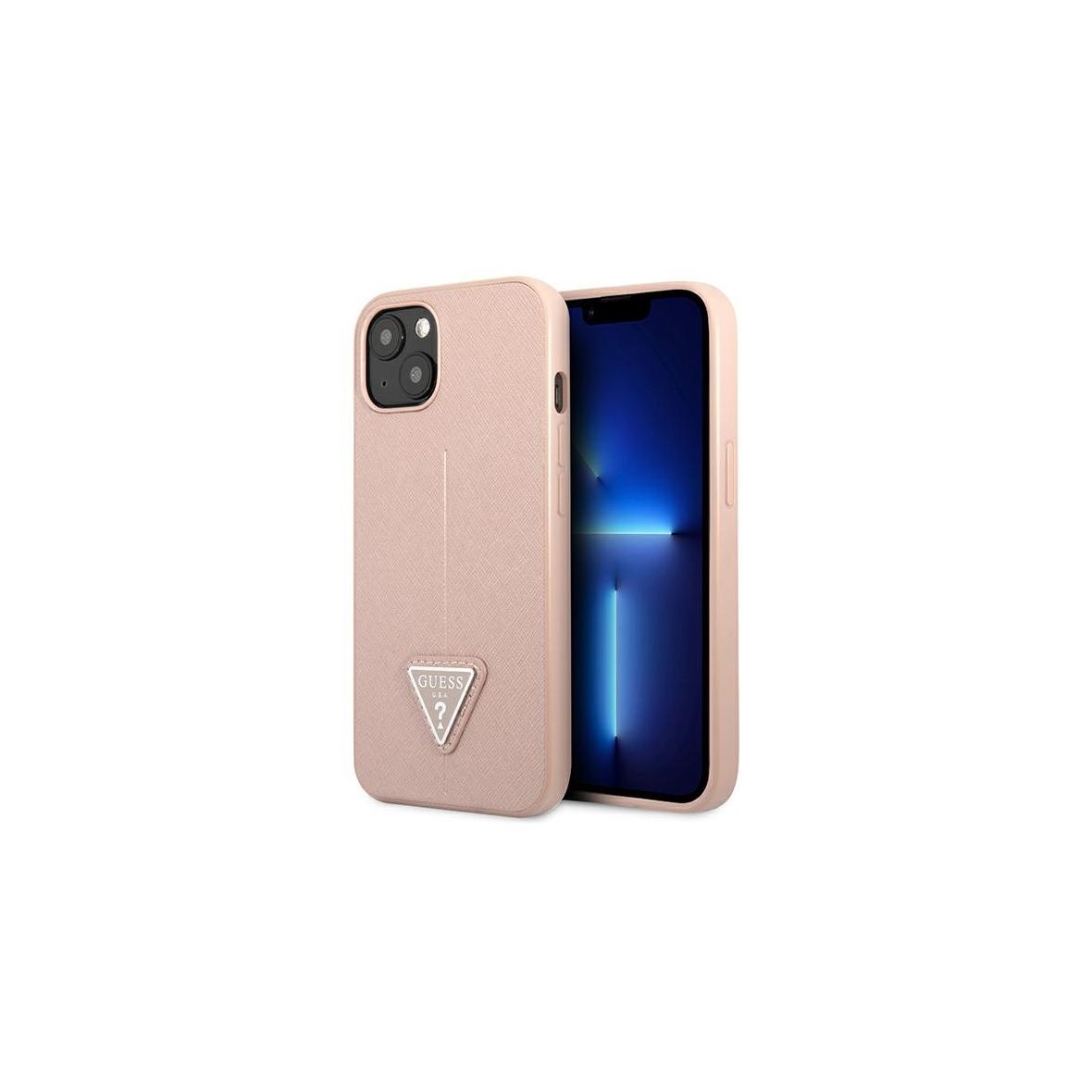 GUESS futerał do IPHONE 13 / 14 / 15 GUHCP14SPSATLP (SaffianoTriangle Logo) różowy